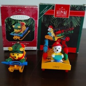 Vintage Hallmark Keepsake Ornaments Crayola Crayons Firetruck And Sled 1998 1992